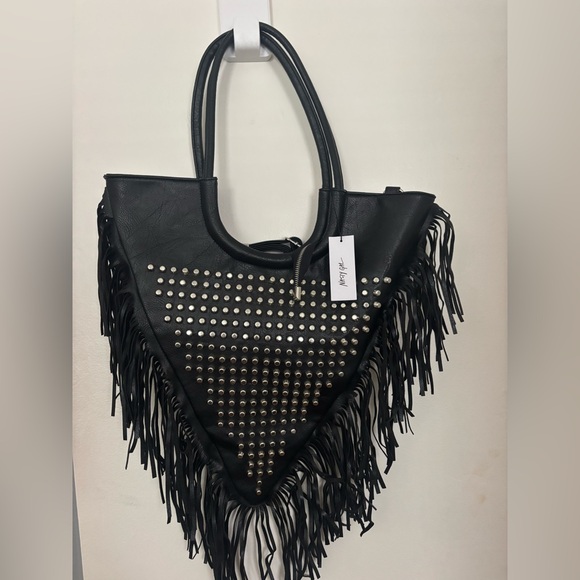 Nasty Gal Handbags - Nasty Gal Black Fringe Tote with Silver Studs - NWT